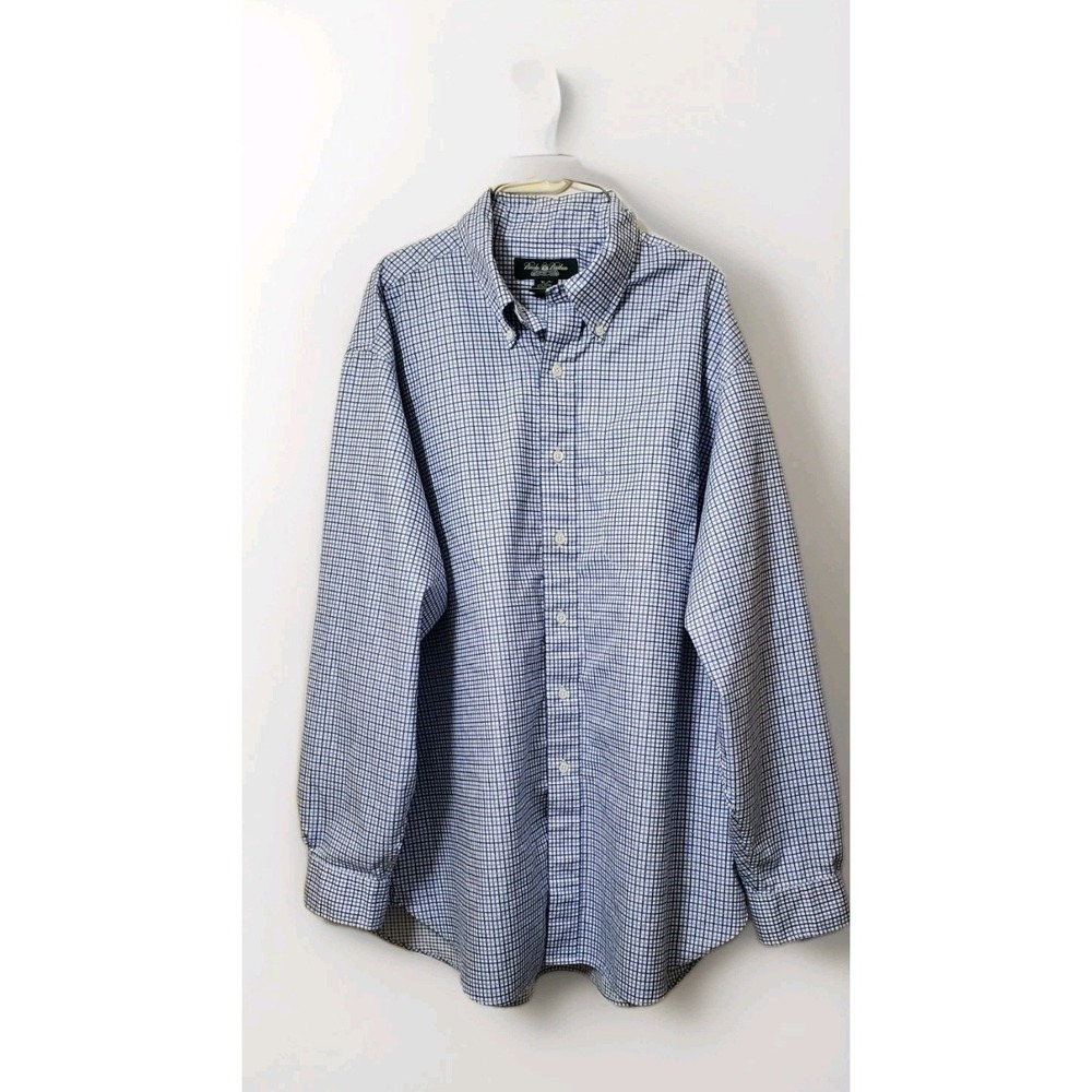 Brooks Brothers Country Club Egyptian Cotton Plaid Button Down Shirt Men XL Blue